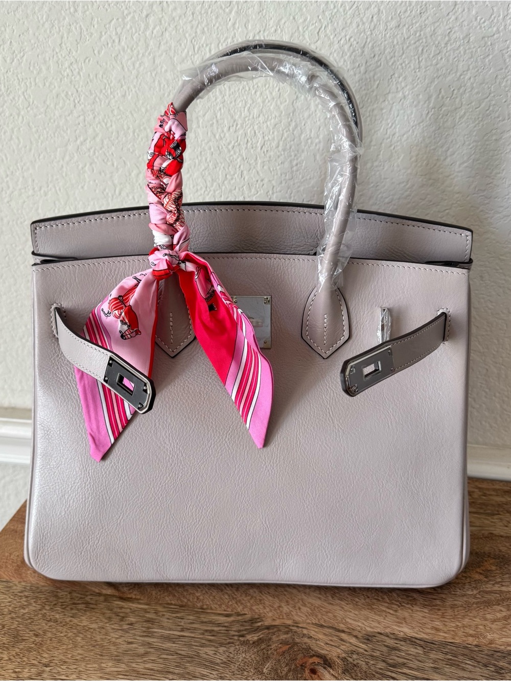 LEATHER INSIDE & OUT Pink Gray Mauve 30 BK Satchel Structured Belted B1